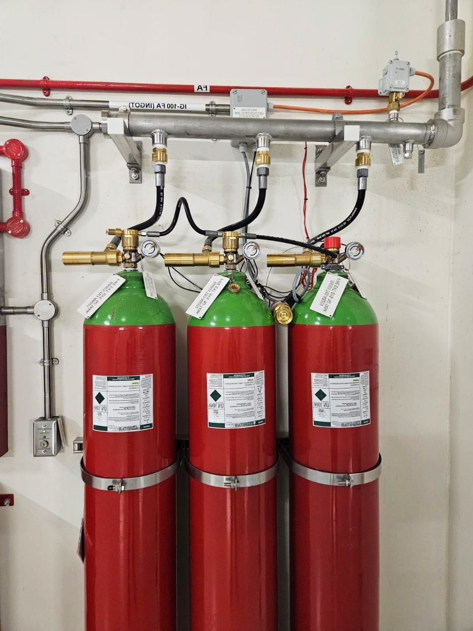Agnitar Inert Fire Suppression System installed – high-pressure inert gas cylinders protecting critical facilities.
